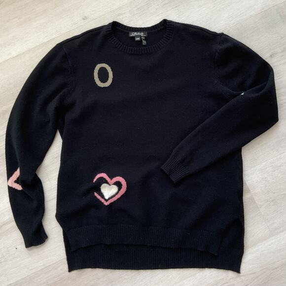 LOVE Sweater by Charlie B Black Long Sleeve Needle Felt Medium - Picture 1 of 12